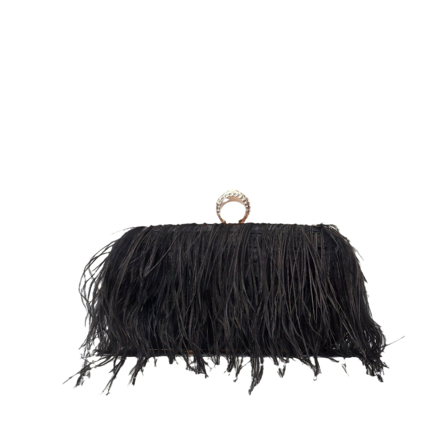 Elegant Ostrich Hair Ring Box – Small Square Bag with Chain Crossbody Shoulder Velvet Clutch Purse, Perfect for Dinner, Casual Outings, Party Events, and Prom Nights