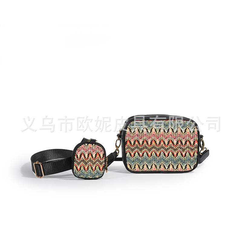 Casual versatile woven shoulder crossbody bag, small crossbody purse 2 in 1, simple portable cosmetic storage bag