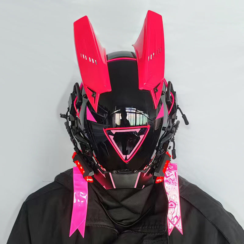 Punk mask round lights wing braids triangle lights music festival LED glow tech sense boy helmet Halloween