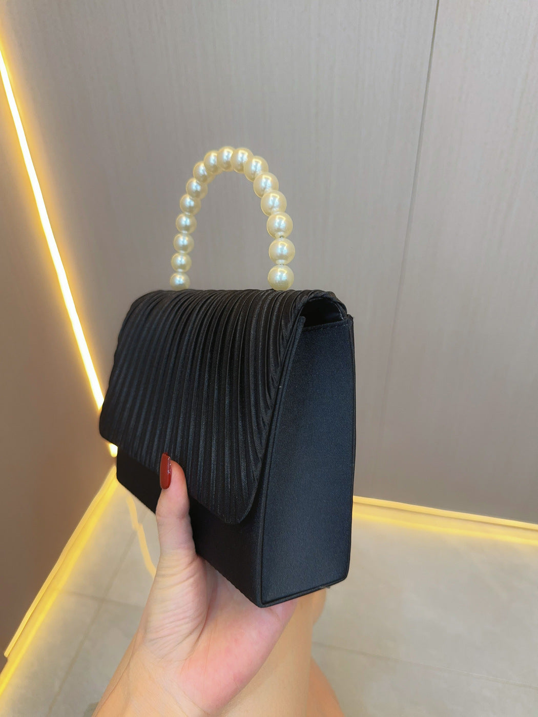 Women's Handheld Bag, Unique French Pleated Evening Dress Bag, Crossbody Handheld Banquet Bag