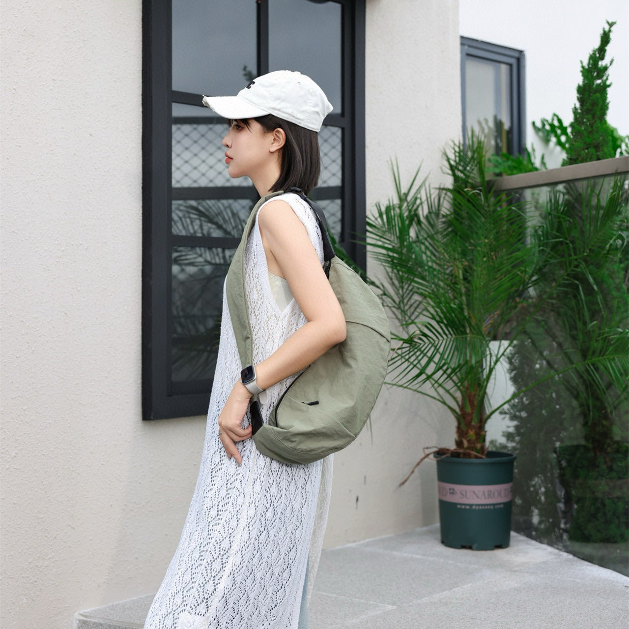 Casual Versatile Crossbody Canvas Bag, Wide Shoulder Strap Single Shoulder Messenger Bag, Dumpling Bag Simple Style Unisex, Moon Bag, Light Space Cloth Bag