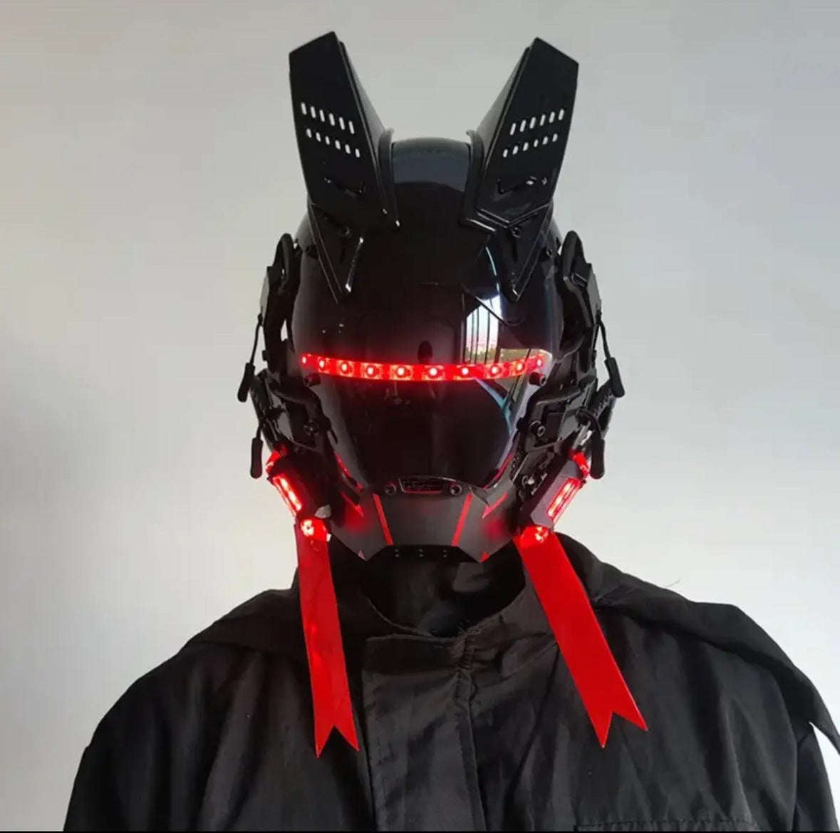 Punk mask round lights wing braids triangle lights music festival LED glow tech sense boy helmet Halloween