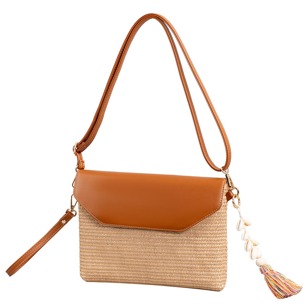 Tassel straw small crossbody bag, seaside beach bag holiday crossbody shoulder bag, travel clutch bag ladies