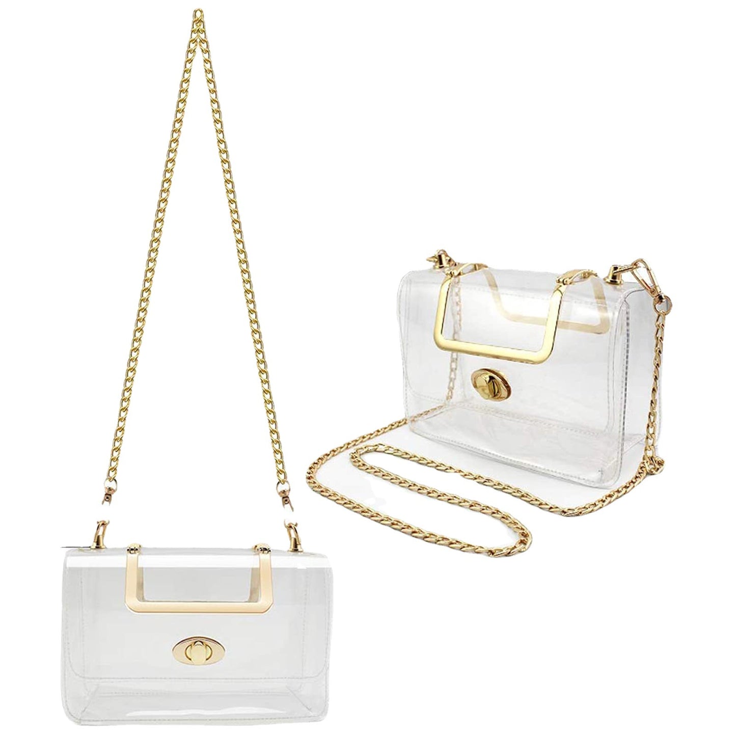 Women's Transparent Clutch Bag – Stylish Clear Crossbody Shoulder Bag with Removable Gold Chain Strap