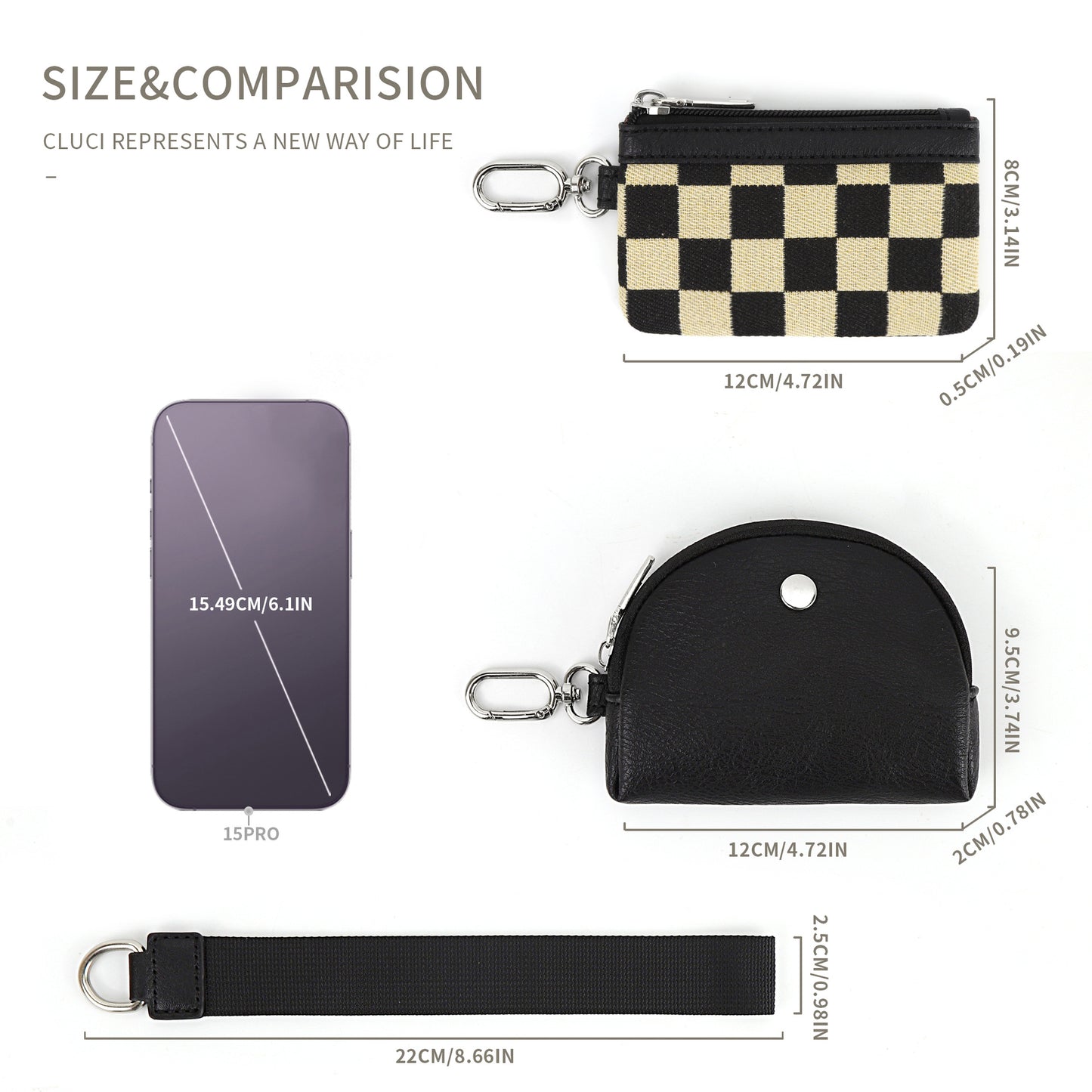 Multifunctional Fashion Checkerboard Women's Wrist Bag, Portable and Simple Mini Change Bag, Mini Zip Around Wristlet Wallet for WomenCoin Purse Small Cute for Teen GirlsDual Pouch Wristlet Portable keychain walletWristlet purses for women,