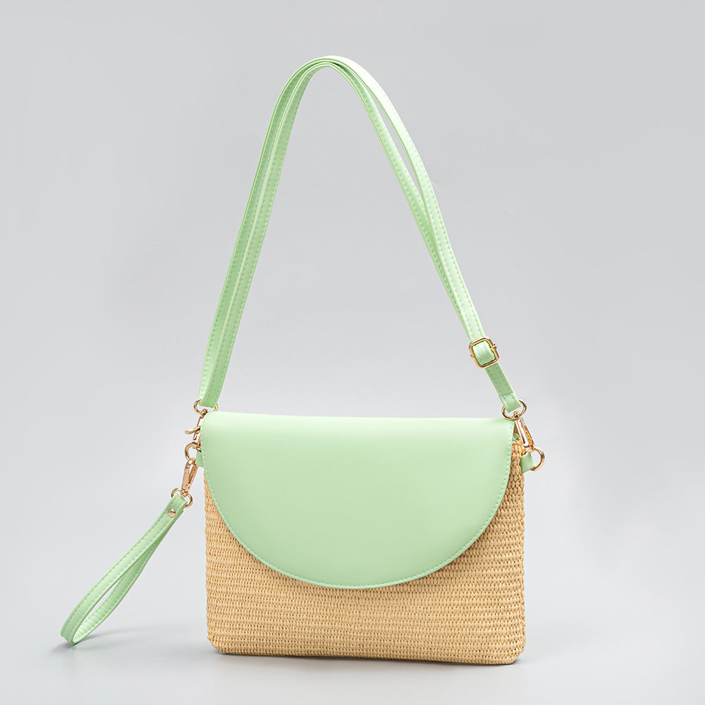 Holiday straw bag, small solid color shoulder bag, small crossbody beach bag, seaside beach bag clutch woven bag women