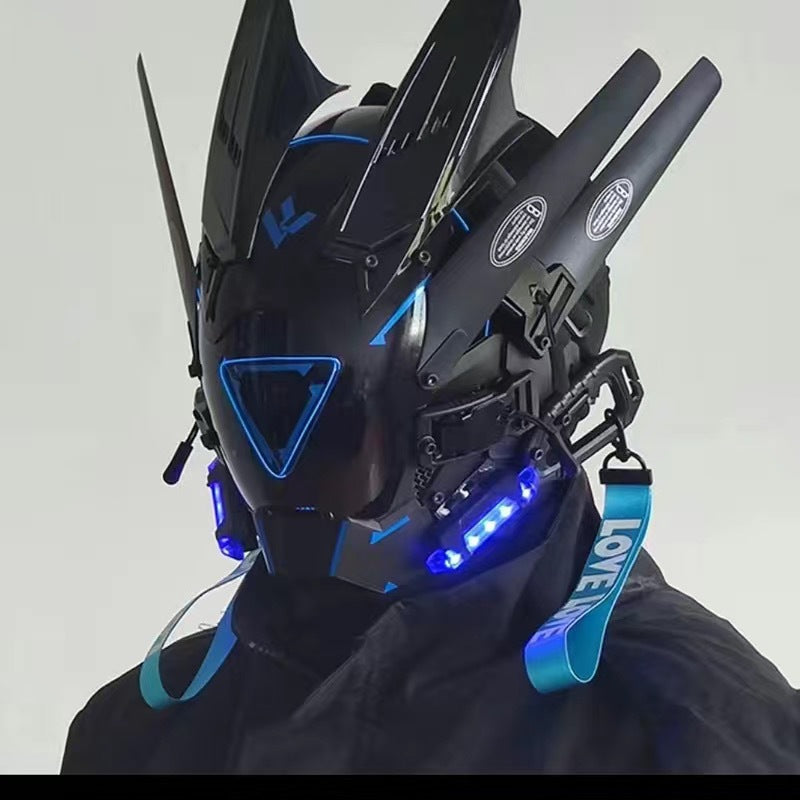 Punk mask round lights wing braids triangle lights music festival LED glow tech sense boy helmet Halloween