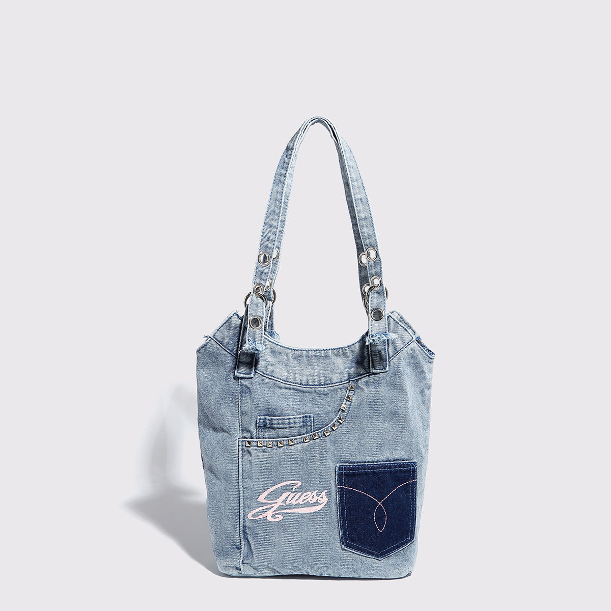 Washed denim underarm bag, Spice girl sweet cool retro hobo bag, fashionable splicing shoulder bag, versatile hobo women's bag