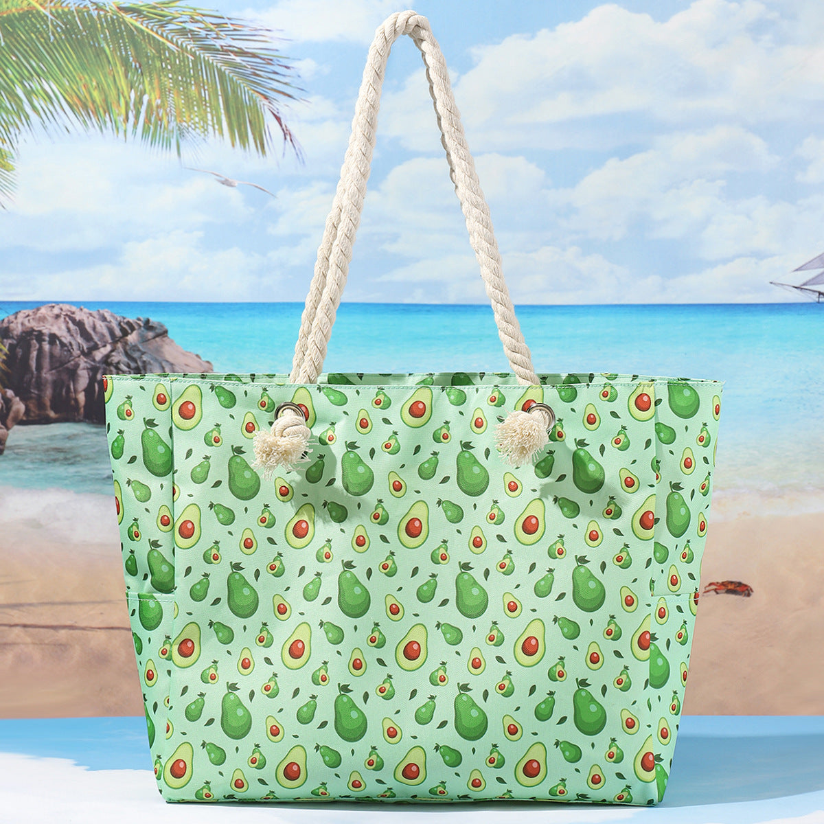 Printed beach bag, large capacity casual shoulder tote bag, simple fashion summer travel tote bag lightweight