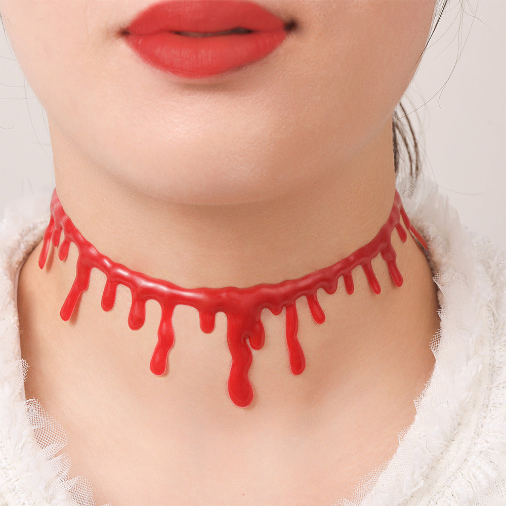 Halloween necklace idea bloody cut blood mark necklace red simulated belly bleeding collar