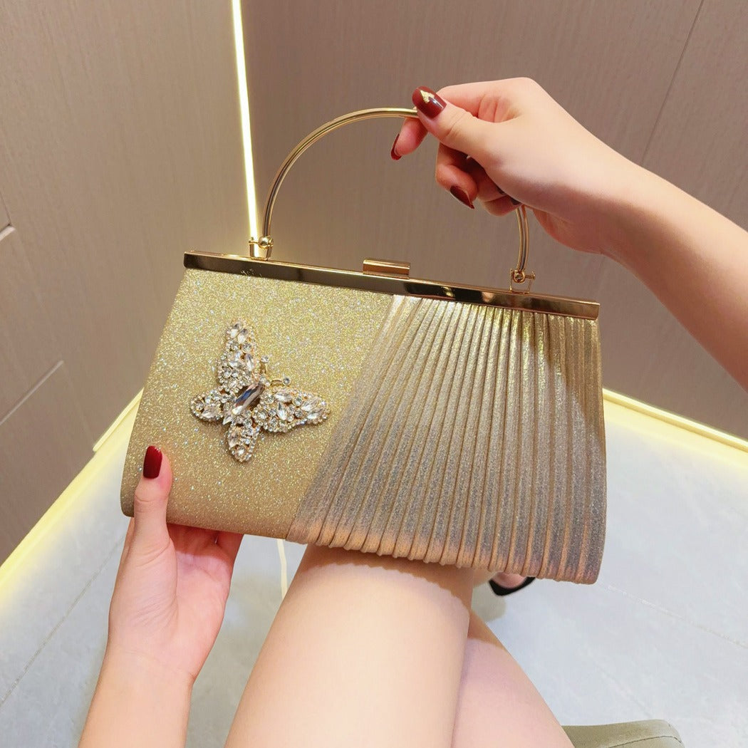 Handbag Wedding bag Clutch bag Dress bag pleated skew dinner party Party diamond set banquet bag