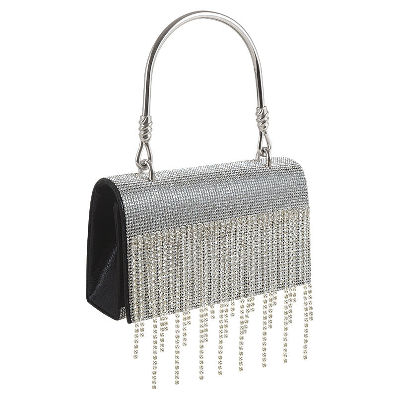 GlitteringTassel Rhinestone Small Square Bag Evening Dinner Bag Party Bag Metal Tote Bag Cosmetic Bag