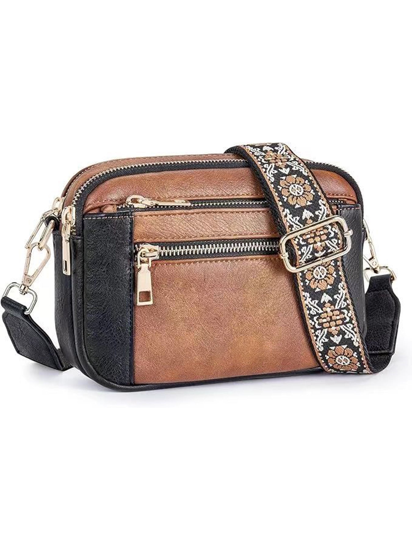 Small Crossbody Purse for Women Triple Zip, Color Matching Multifunctional Zipper Crossbody Bag, Small Square Bag PU Shoulder Bag,