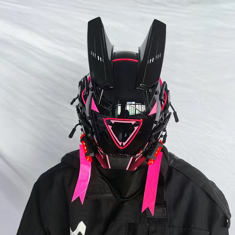 Punk mask round lights wing braids triangle lights music festival LED glow tech sense boy helmet Halloween