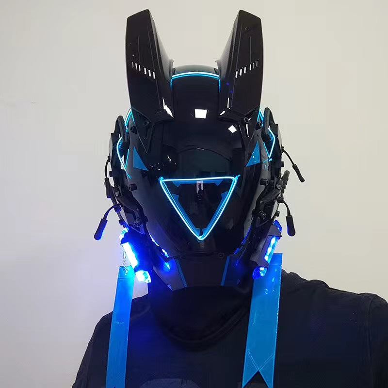 Punk mask round lights wing braids triangle lights music festival LED glow tech sense boy helmet Halloween