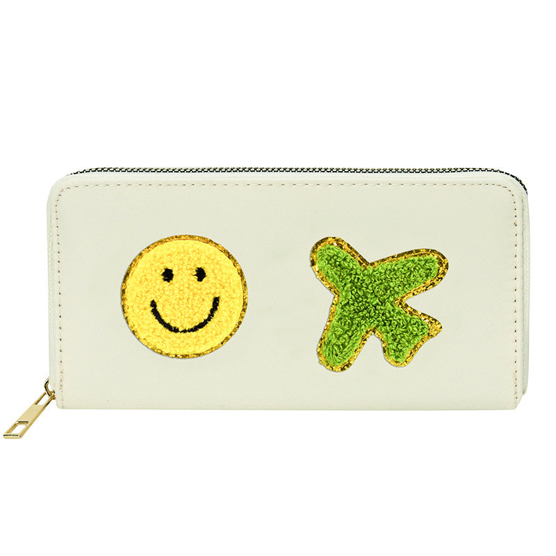 Women's alphabet embroidered wallet, long coin purse, nylon zipper ticket holder, multi-function card bag