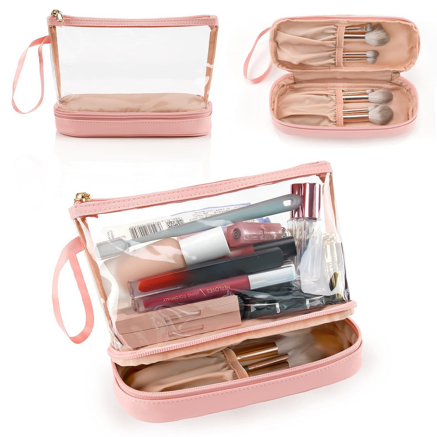 Transparent cosmetic bag, multifunctional double-layer large-capacity PVC cosmetic bag, storage portable travel bag, wet and dry separation washing bag for College Dorm Camp GymTransparent Cosmetic Bag,