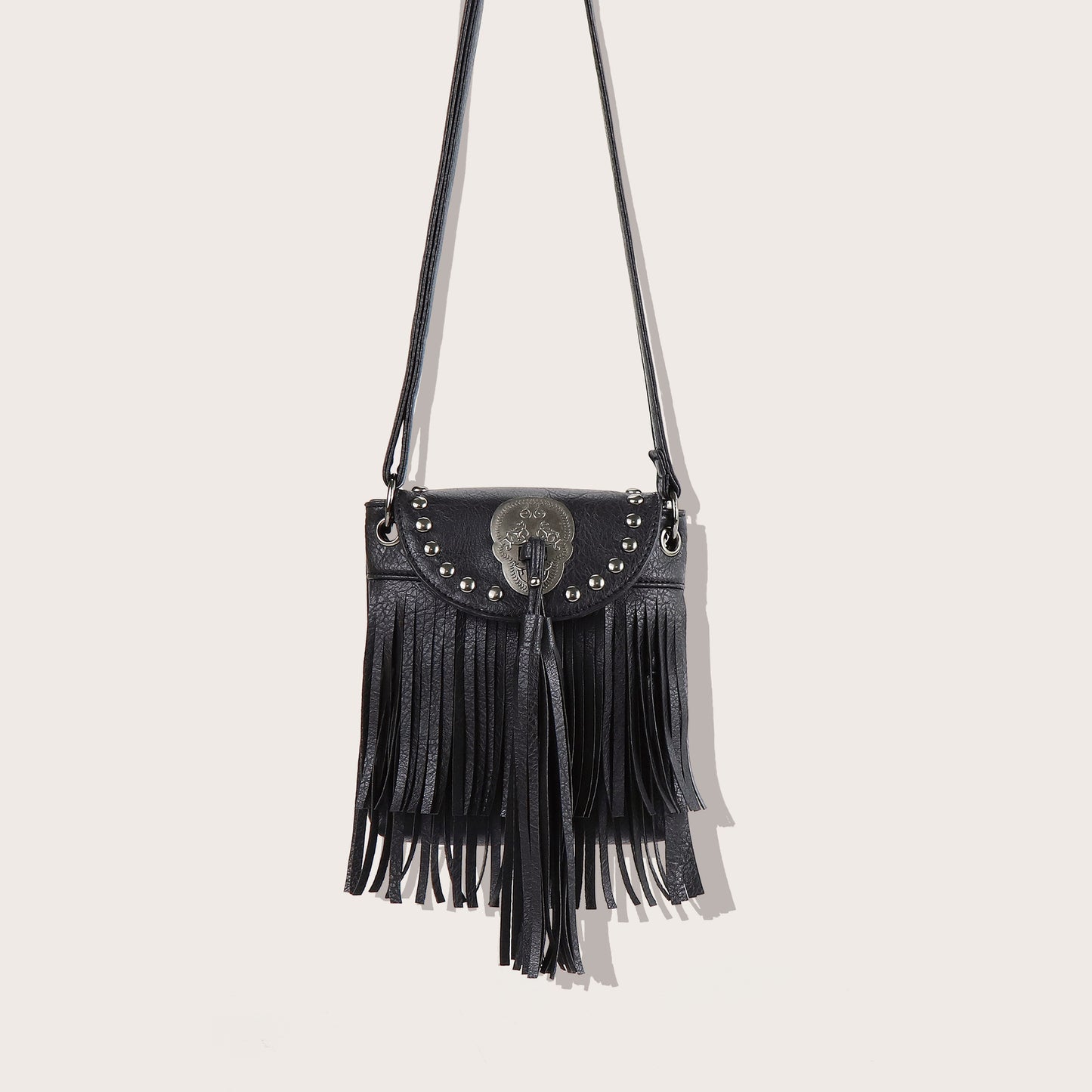 Stylish Soft Pu Rivets Small Crossbody Tassel Bag, Skull Shoulder Crossbody Bag