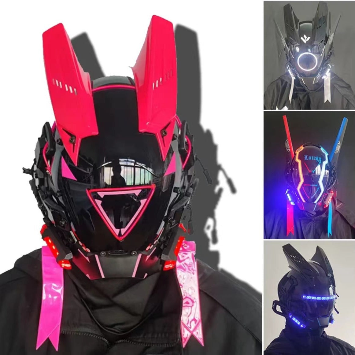 Punk mask round lights wing braids triangle lights music festival LED glow tech sense boy helmet Halloween