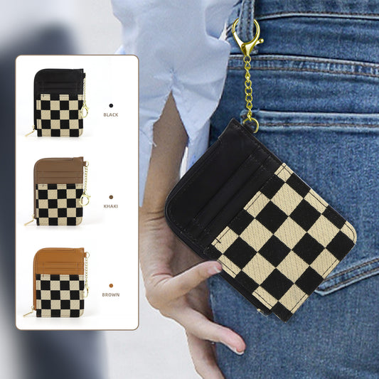 Retro plaid card bag wallet, change bag multi-card slot bank card simple microfiber holder