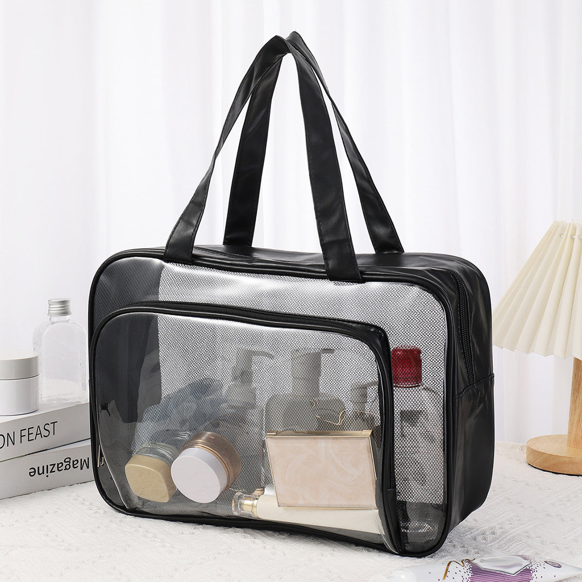 Large Capacity Transparent Wash Bag, Swimming Fitness Bath Bag, Cosmetics Storage Bag, Wet and Dry Separation Hand Shoulder Travel Bag for College Dorm Camp GymTransparent Cosmetic Bag,