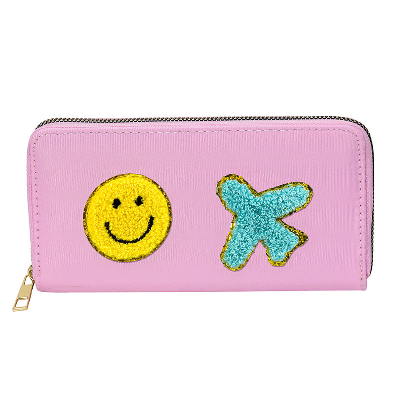 Women's alphabet embroidered wallet, long coin purse, nylon zipper ticket holder, multi-function card bag