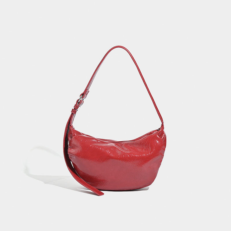 Retro red women's bag, pleated oval casual bag, shoulder bag, underarm bag, hobo bag for women