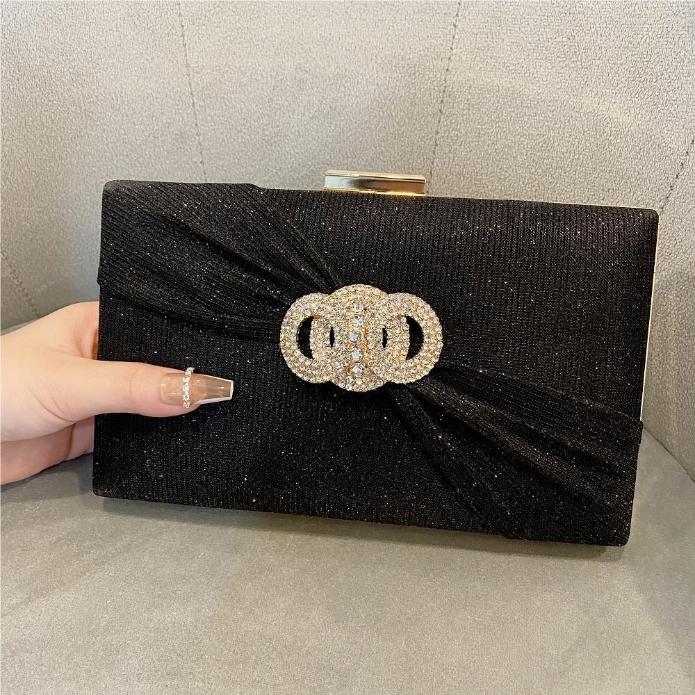 Diamond button-filled square clutch bag Diagonal wedding birthday dinner clutch bag