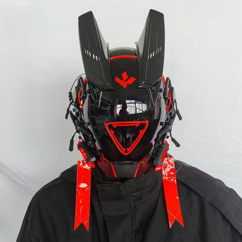 Punk mask round lights wing braids triangle lights music festival LED glow tech sense boy helmet Halloween