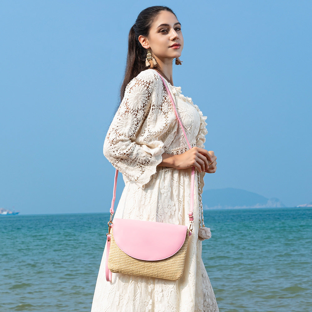 Holiday straw bag, small solid color shoulder bag, small crossbody beach bag, seaside beach bag clutch woven bag women