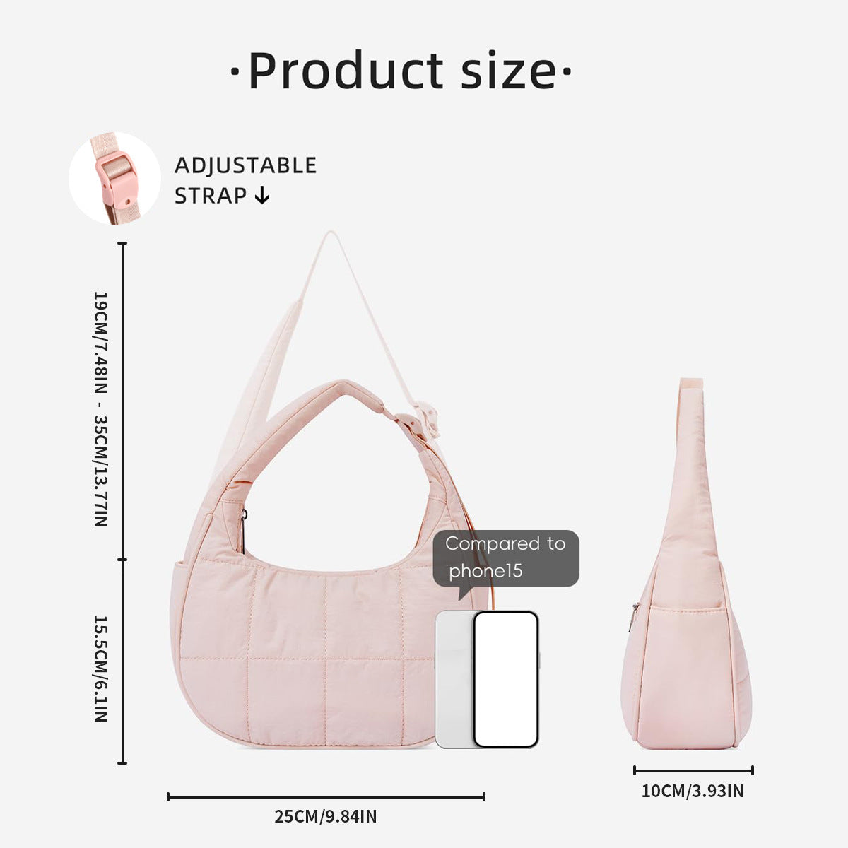 Nylon bag large capacity women's armpit bag, down bag versatile shoulder bag, solid color silk cotton handbag, puffer bag