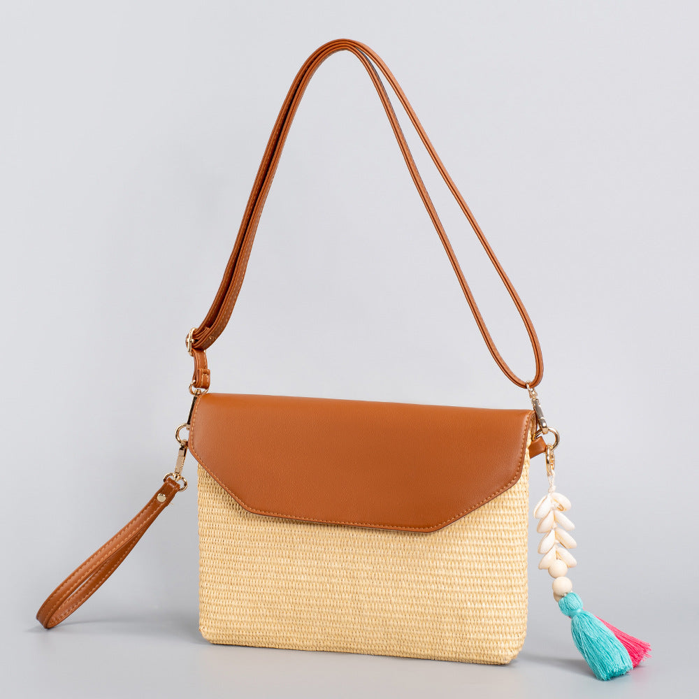 Tassel straw small crossbody bag, seaside beach bag holiday crossbody shoulder bag, travel clutch bag ladies