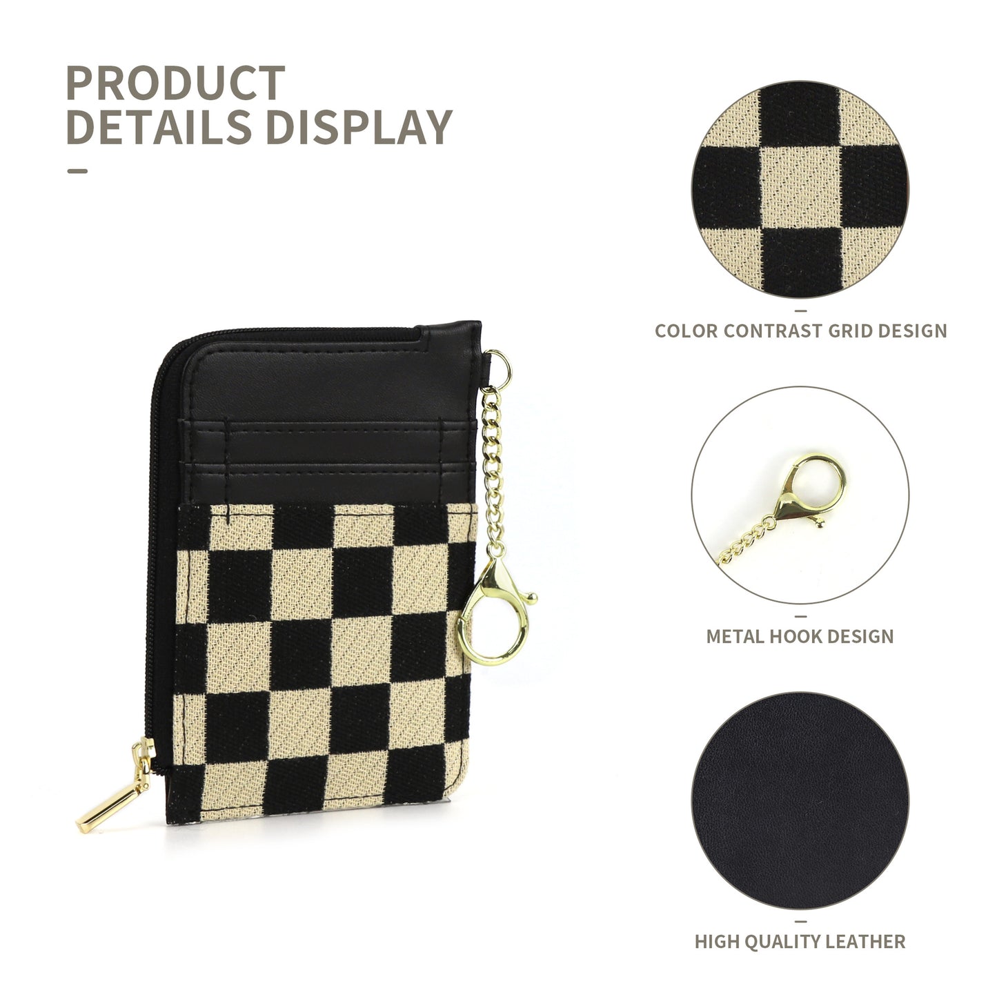 Retro plaid card bag wallet, change bag multi-card slot bank card simple microfiber holder