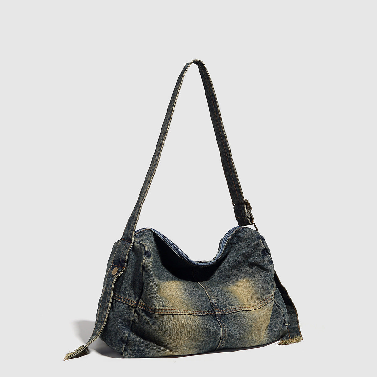 Washed old denim hobo bag, large capacity hobo shoulder bag, sweet cool babes underarm Retro denim shoulder bag