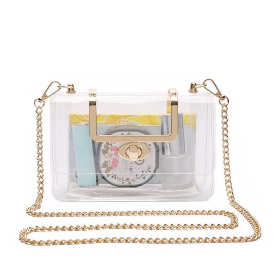 Women's Transparent Clutch Bag – Stylish Clear Crossbody Shoulder Bag with Removable Gold Chain Strap