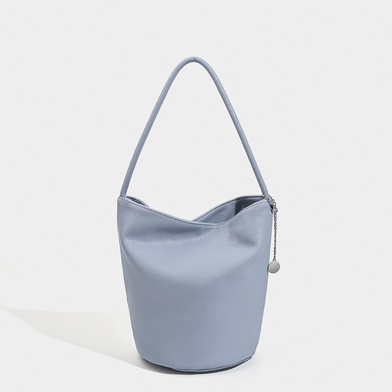 Retro soft leather bucket bag, women's shoulder underarm bag, commuter tote bag