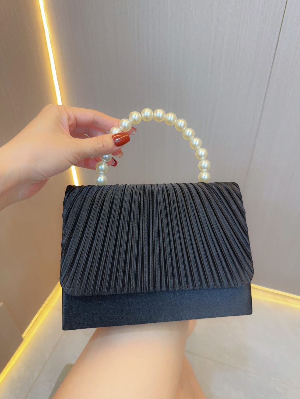 Women's Handheld Bag, Unique French Pleated Evening Dress Bag, Crossbody Handheld Banquet Bag