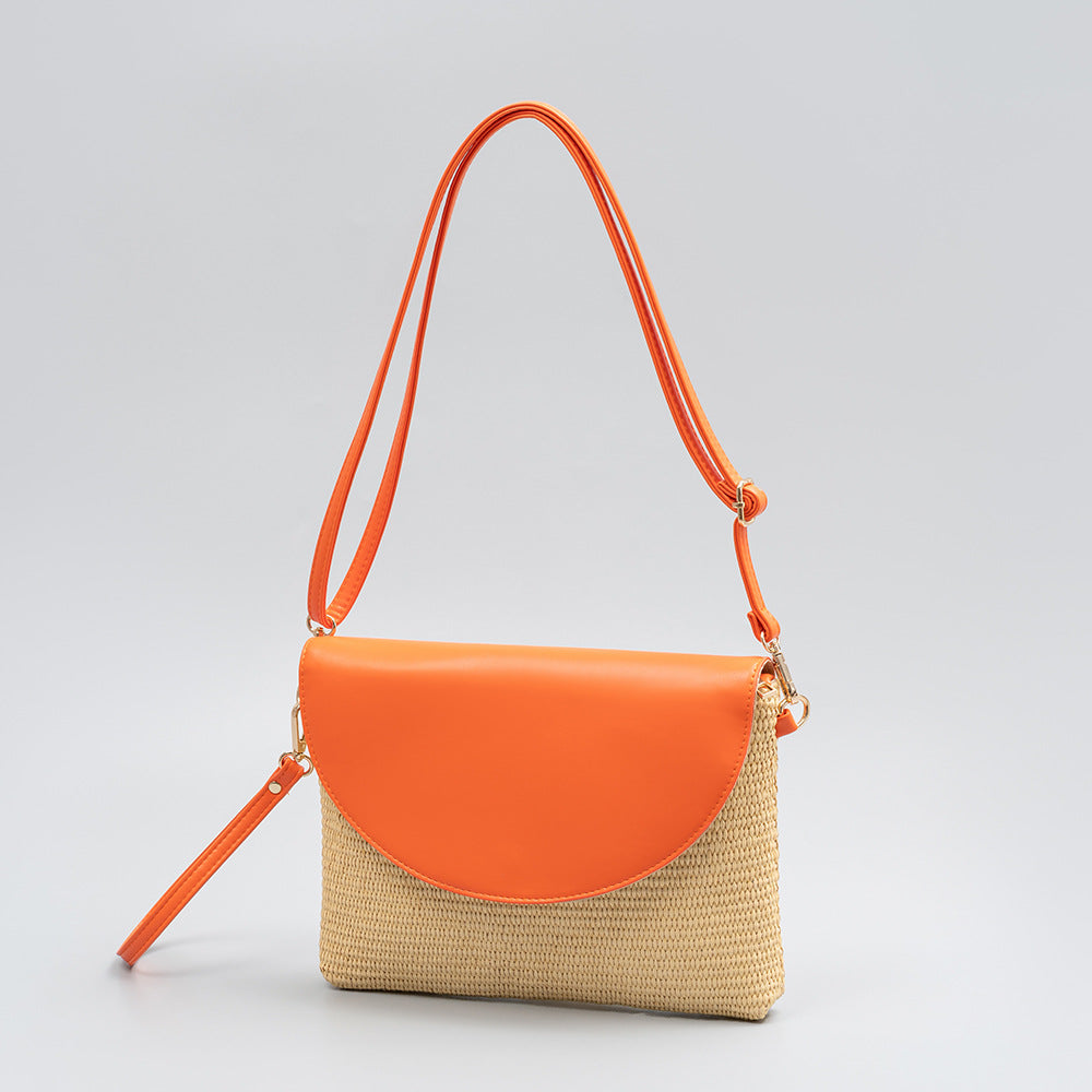 Holiday straw bag, small solid color shoulder bag, small crossbody beach bag, seaside beach bag clutch woven bag women