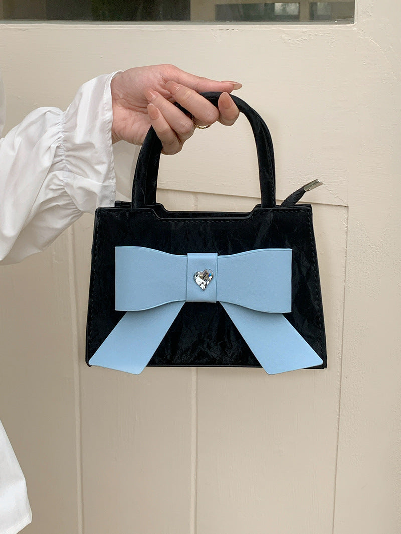 Design sweet and cute bow bag, fashionable versatile small square bag m shoulder tote bag