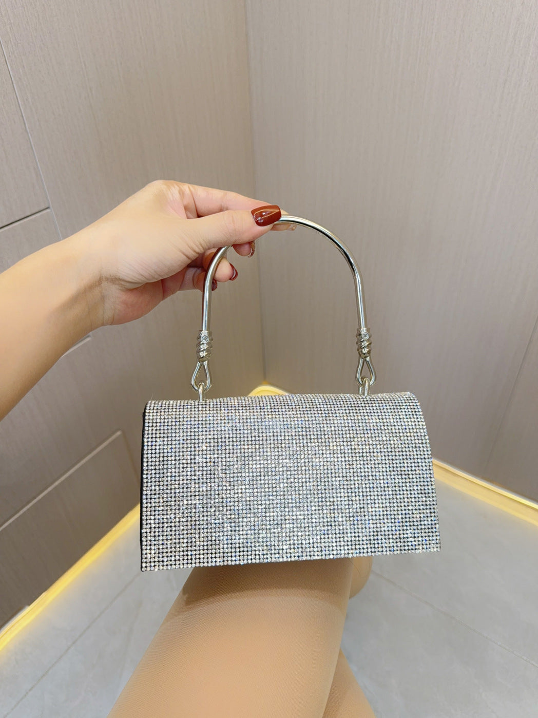 Rhinestone Evening Bag Wedding Birthday Banquet Party Purse Silver Shiny Banquet Clutch Bag Party Prom