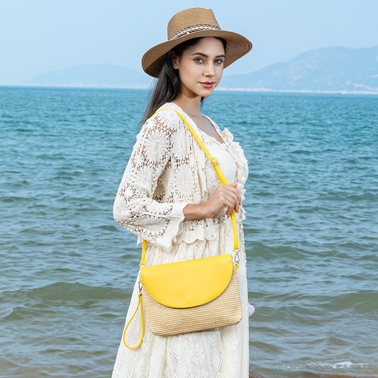 Holiday straw bag, small solid color shoulder bag, small crossbody beach bag, seaside beach bag clutch woven bag women