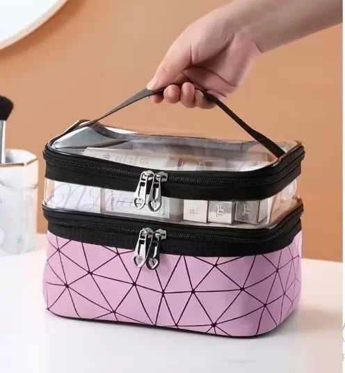 Transparent Cosmetic Bag, Double cosmetic bag, portable large capacity waterproof multi-functional portable makeup bag, travel skin care product storage bag, toilet bag for College Dorm Camp Gym