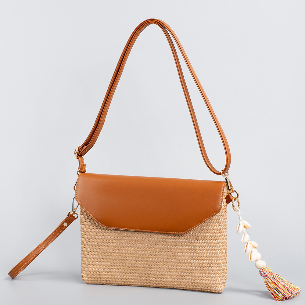 Tassel straw small crossbody bag, seaside beach bag holiday crossbody shoulder bag, travel clutch bag ladies