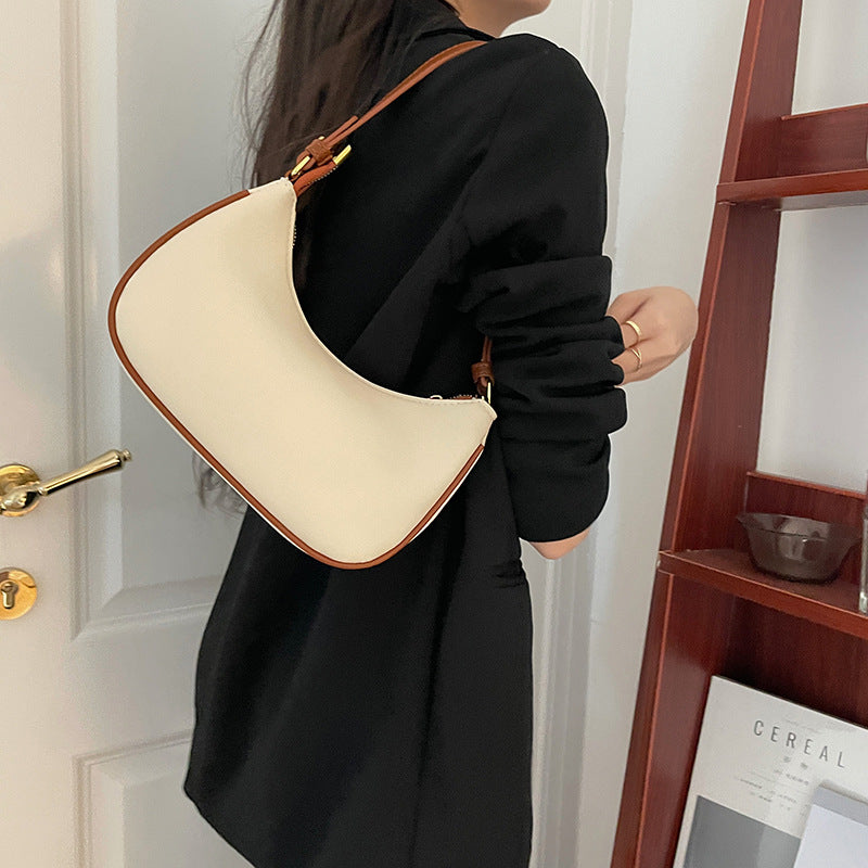 Summer female shoulder bag, contrasting crescent moon bag, small shoulder bag, small hobo purse, saddle bag shoulder handbag