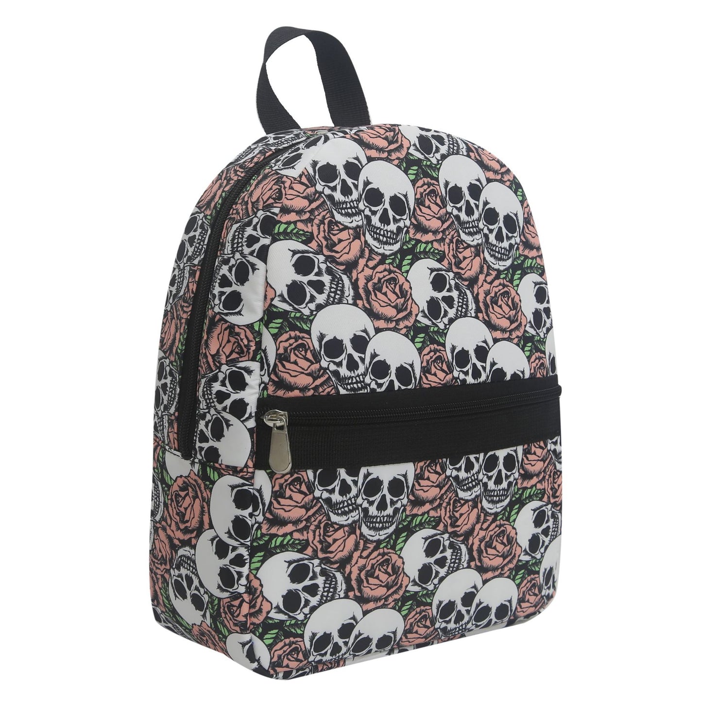 Skull rose pattern print backpack, waterproof nylon backpack purse lightweight