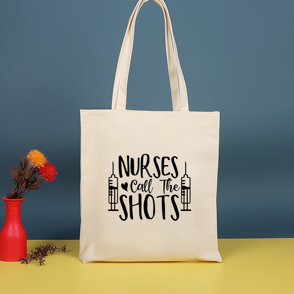 Canvas printed shoulder bag, fashionable and lightweight shopping bag, large-capacity cotton bag 2pcs.