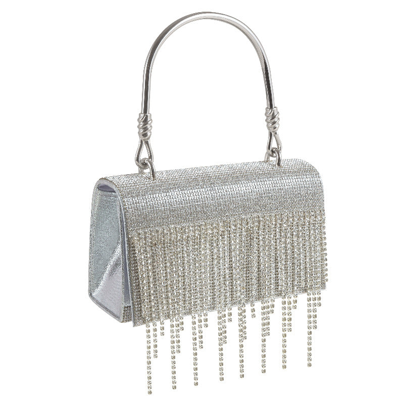 GlitteringTassel Rhinestone Small Square Bag Evening Dinner Bag Party Bag Metal Tote Bag Cosmetic Bag