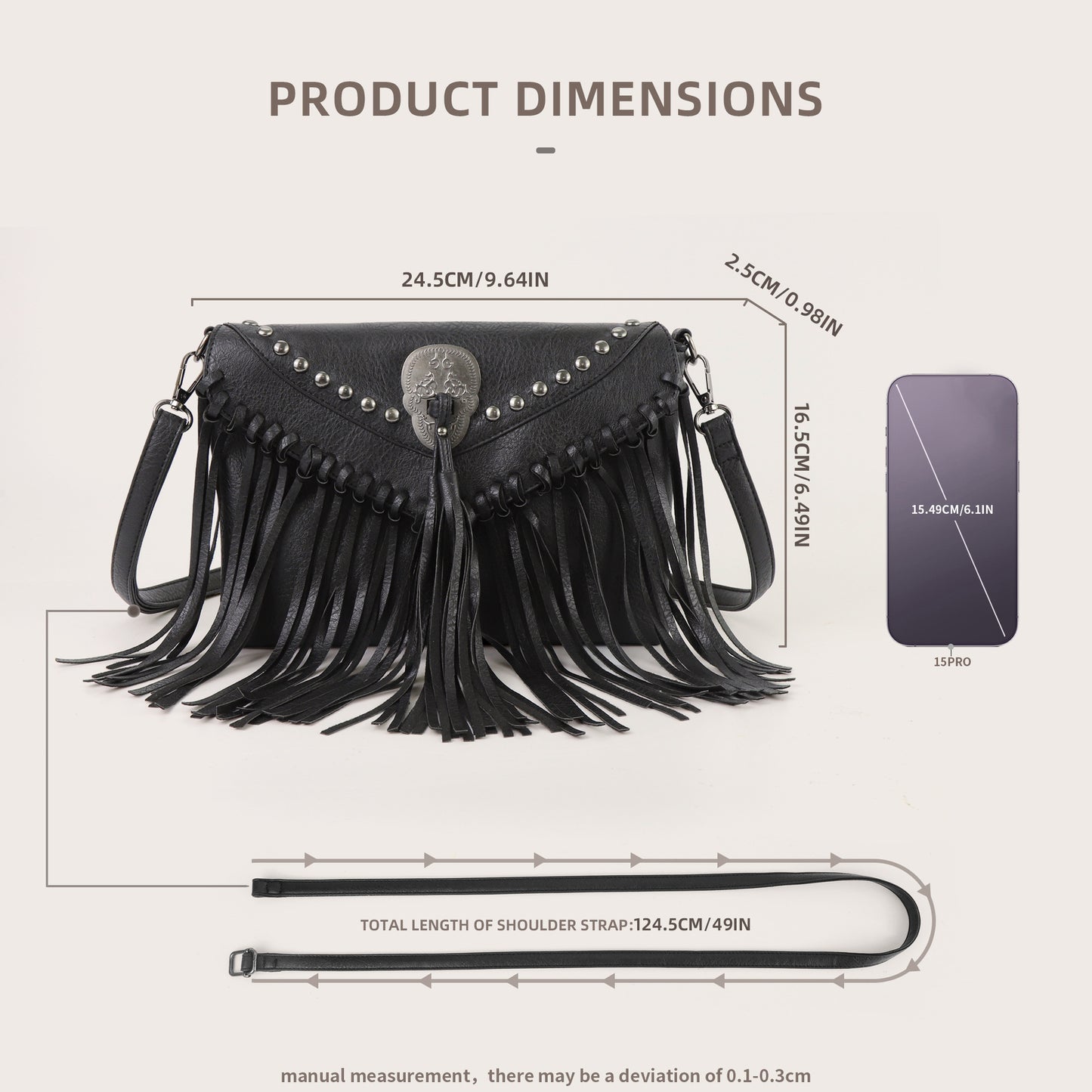 stylish envelope bag, skull fringed bag, women's rivet shoulder crossbody bag