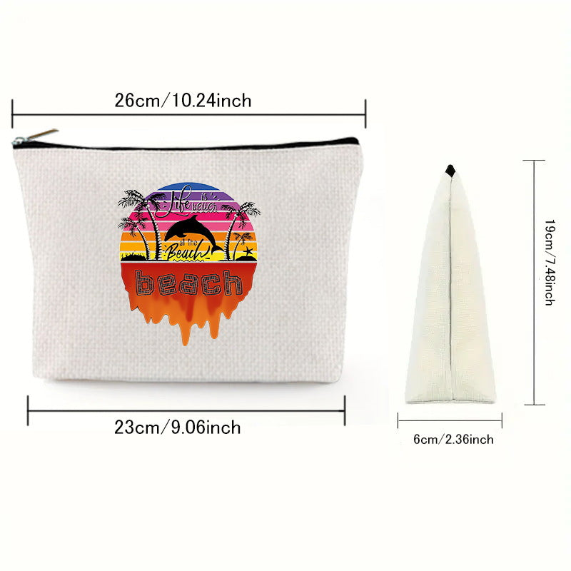 Linen printed cosmetic bag, cosmetic lipstick storage bag, small simple zipper clutch bag,