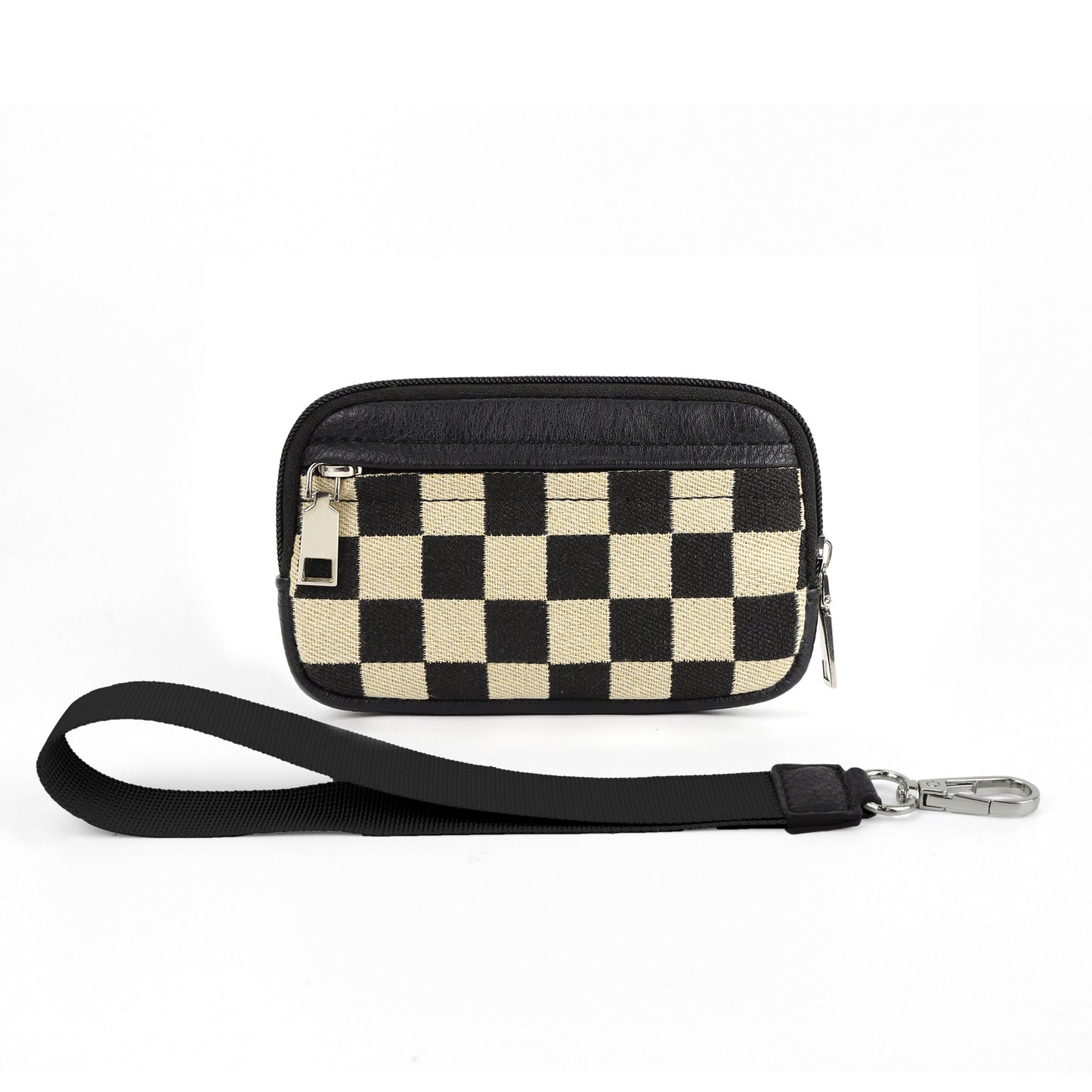 Durable Chessboard PVC Card Bag – Portable Wrist Bag for Bank Card & Change Storage Pouch